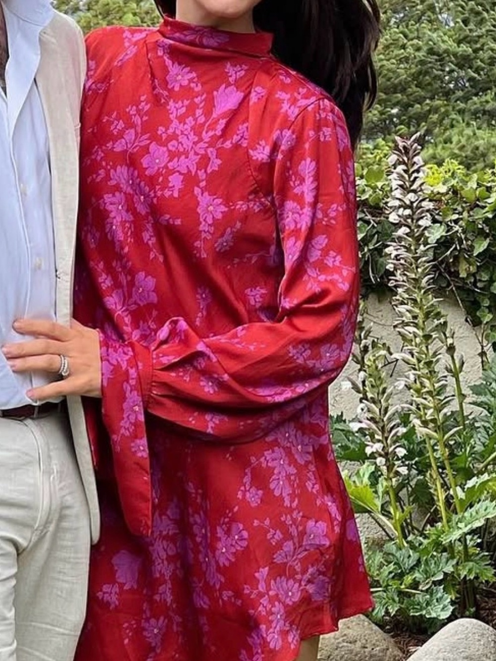 Free People Red Satin Mini Dress with Pink Floral Print